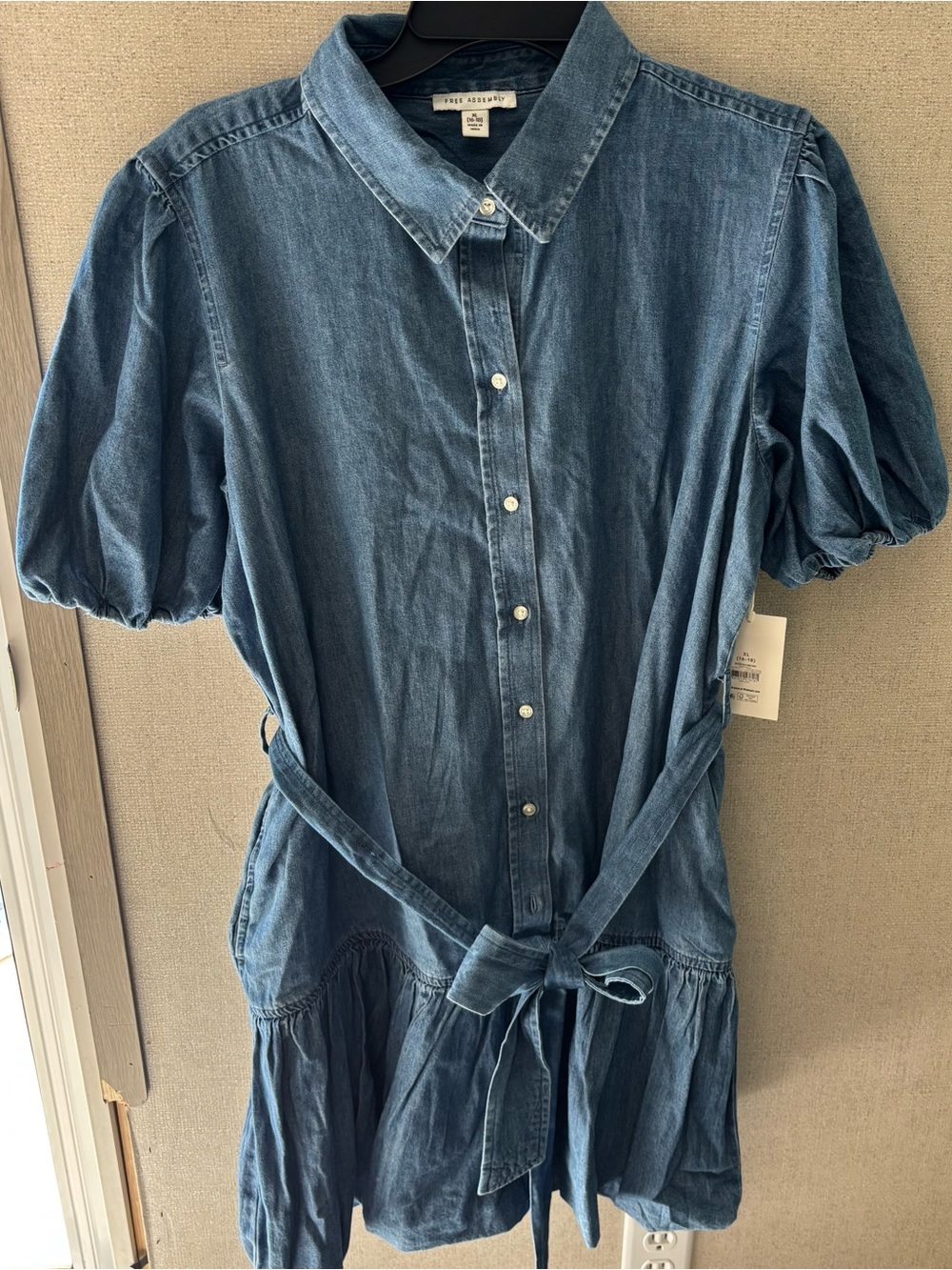 Free Assembly Blue Denim Button-Front Tie-Waist Dress